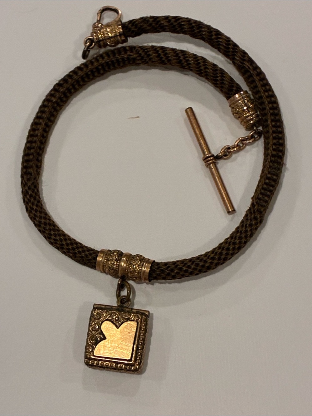 Antique Victorian Mourning Hair Watch Fob hair chain with locket